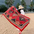 Large red ethnic geometric pattern shawl scarf for beach travel sun protection and photography - 180x100cm / Butterfly Valley