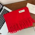 Vibrant red imitation cashmere winter scarf with elegant fringes and 'different' logo tag - 200cm (Includes Tassels) / Red