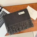 Soft solid color faux cashmere scarf in charcoal grey with stylish fringe tassels - 200cm (Includes Tassels) / Dark Gray