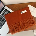 Soft rust orange winter scarf, thickened cashmere-like shawl with fringed wrap edges - 200cm (Includes Tassels) / Orange Red