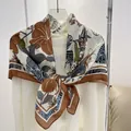 Stylish 90cm cotton linen square scarf with vintage floral and botanical prints. - Coffee Flower / 90*90cm