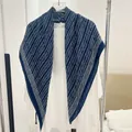 Elegant navy blue pleated square scarf with white geometric herringbone pattern - 90cm / Willow Leaf-Navy Blue