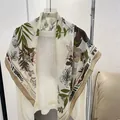Elegant 90cm floral print cotton linen square scarf with a stylish and versatile design - Light Pink Flower / 90*90cm