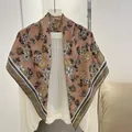 Vintage floral print cotton linen 90cm square scarf for women chic hair neck wrap - Pink Floral / 90*90cm