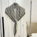Elegant black and white herringbone pleated square scarf draped over a white shirt - 90cm / Willow Leaf-Off White