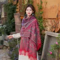 Thick ethnic style paisley printed shawl with fringes for winter travel and photography - 65*200cm / Vintage Paisley Style 7