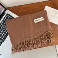 Solid brown imitation cashmere winter scarf with fringes and minimalist label - Korean Tassel Decoration Style / 200cm (Includes Tassels) / Caramel color