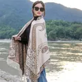 Bohemian ethnic paisley print thickened winter shawl with elegant tassels for travel - 65*200cm / Off White