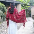Red ethnic style paisley shawl wrap with tassels for autumn and winter outdoor travel - 65*200cm / Red