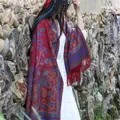 Bohemian ethnic style thick red pashmina shawl with paisley pattern and tassels - 65*200cm / Small Paisley Red