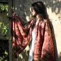 Bohemian ethnic paisley shawl in red and brown, perfect for travel photos or autumn styling. - 65*200cm / Small Paisley Camel