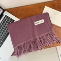 Soft purple faux cashmere scarf for women with fringe detail and 'different' label tag - Korean Letter Label Style / 200cm (Includes Tassels) / Deep purple