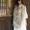 Bohemian style thick ethnic paisley shawl scarf with decorative long tassels for women - 65*200cm / Small Paisley Beige