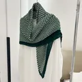 Elegant 90cm green and white striped pleated cotton linen scarf for women's autumn style - 90cm / Dark Green Striped