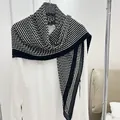 Elegant black and white striped pleated square scarf made of soft cotton linen blend - 90cm / Black Stripe