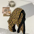 Leopard print pleated square scarf in mustard yellow and black with black accordion edges - 90cm / Coffee Leopard