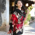 Ethnic style thick black shawl with vibrant red floral pattern for winter travel - 65*200cm / Peony Style 6