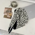 Black and white cow print pleated scarf with unique crinkle texture - 90cm / Black and White Leopard