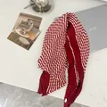 Red and white pleated 90cm square scarf in cotton-linen blend fabric - 90cm / Red Stripes