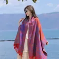 Ethnic style paisley shawl with fringe in vibrant purple and orange winter thick wrap - 65*200cm / Vintage Paisley-4