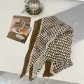 Elegant 90cm pleated cotton linen square scarf with brown and beige geometric pattern - 90cm / Korean Patchwork Coffee
