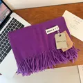 Elegant soft purple imitation cashmere scarf with tassels and decorative woven label - 200cm (Includes Tassels) / Purple