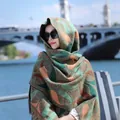 Ethnic style paisley patterned thick shawl scarf in green and orange tones for winter - 65*200cm / Vintage Paisley-12