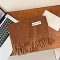 Soft brown imitation cashmere scarf with fringe tassels and a minimalist text label - 200cm (Includes Tassels) / Orange