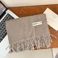Soft brown imitation cashmere winter scarf with fringes and a minimalist label - 200cm (Includes Tassels) / Shrimp Color