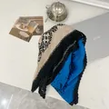 Elegant pleated 90cm square scarf featuring beige, black, and blue ethnic color-block design - 90cm / Black Paisley