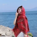 Vintage ethnic red paisley thick shawl and scarf for outdoor winter travel photography - 65*200cm / Vintage Paisley-21