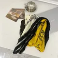 90cm pleated cotton linen square scarf for women featuring yellow and black paisley patterns - 90cm / Paisley-Beige