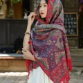 Bohemian ethnic style paisley shawl wrap in deep red and blue for winter travel - 65*200cm / Vintage Paisley-9