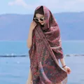 Premium ethnic style paisley pattern thick shawl with fringe details for outdoor travel - 65*200cm / Vintage Paisley-18