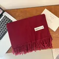 Elegant soft burgundy winter shawl scarf with classic fringe and 'different' label detail - 200cm (Includes Tassels) / Burgundy