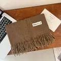 Soft and skin-friendly brown imitation cashmere scarf with tassel detail and minimalist label - 200cm (Includes Tassels) / Mocha