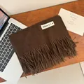 Soft solid brown cashmere-like scarf with fringe detail for winter - 200cm (Includes Tassels) / Dark Brown