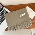 High-quality soft beige cashmere-like scarf featuring elegant fringe tassels for winter warmth - 200cm (Includes Tassels) / Pale Green