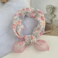 Elegant small floral square scarf featuring soft pink flower patterns for versatile summer styling - 58*58cm / Gentle Fragrance Model
