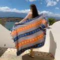 Bohemian ethnic style cotton linen shawl with orange and blue patterns for travel - 180x90cm / Orange Blue Retro Geometric (60)