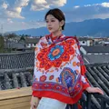 Bohemian ethnic style shawl scarf with vibrant floral patterns in orange and blue - 180x90cm / Multicolor Mandala Patchwork (115)