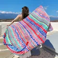 Bohemian ethnic style cotton linen shawl scarf with vibrant colorful geometric patterns - 180x90cm / Colorful Totem Geometric (118)