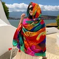 Colorful ethnic style beach shawl scarf for sun protection worn on seaside vacation - 180x90cm / Colorful Feathers