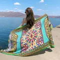 Large bohemian ethnic style colorful patterned shawl scarf ideal for travel and beach photos - 180x90cm / Contrast Geometric Scroll (148)