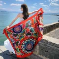 Vibrant bohemian ethnic pattern cotton linen shawl scarf for travel and seaside photography - 180x90cm / Red Mandala Geometric (176)
