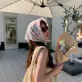 Vintage floral pattern cotton square headscarf for women's summer holiday sun protection - Quiet Small Flower Rose Purple / 58x58cm