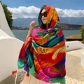 Vibrant ethnic feather print cotton linen shawl for women travel outdoor accessories - 180x90cm / Vibrant Colorful Feather (283)