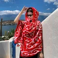 Vibrant red ethnic pattern cotton linen shawl scarf for travel and sun protection - 180x90cm / Red Base White Flower Exotic (309)