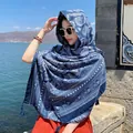 Ethnic bohemian style blue paisley print cotton linen shawl scarf for women travel - 180x90cm / Navy White Paisley (328)