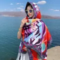 Vibrant ethnic pattern silk shawl for women, perfect for travel and beach photography - 180x90cm / Colorful Jewelry Print (329)